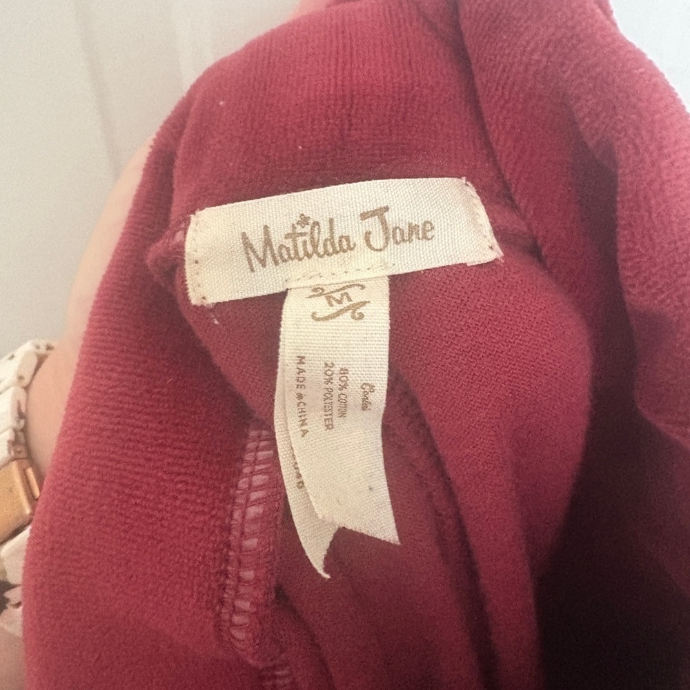 Matilda Jane Elegant burgandy/red Velvet High Waist Ruffle Pants - Picture 5 of 8